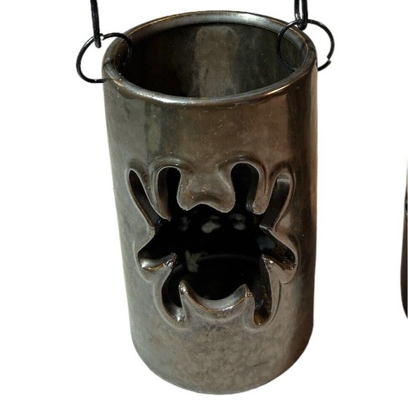 Set of 2 Dark Iridescent Ceramic Spider Cutout Shaped Hanging Candle Lanterns - Picture 6 of 8